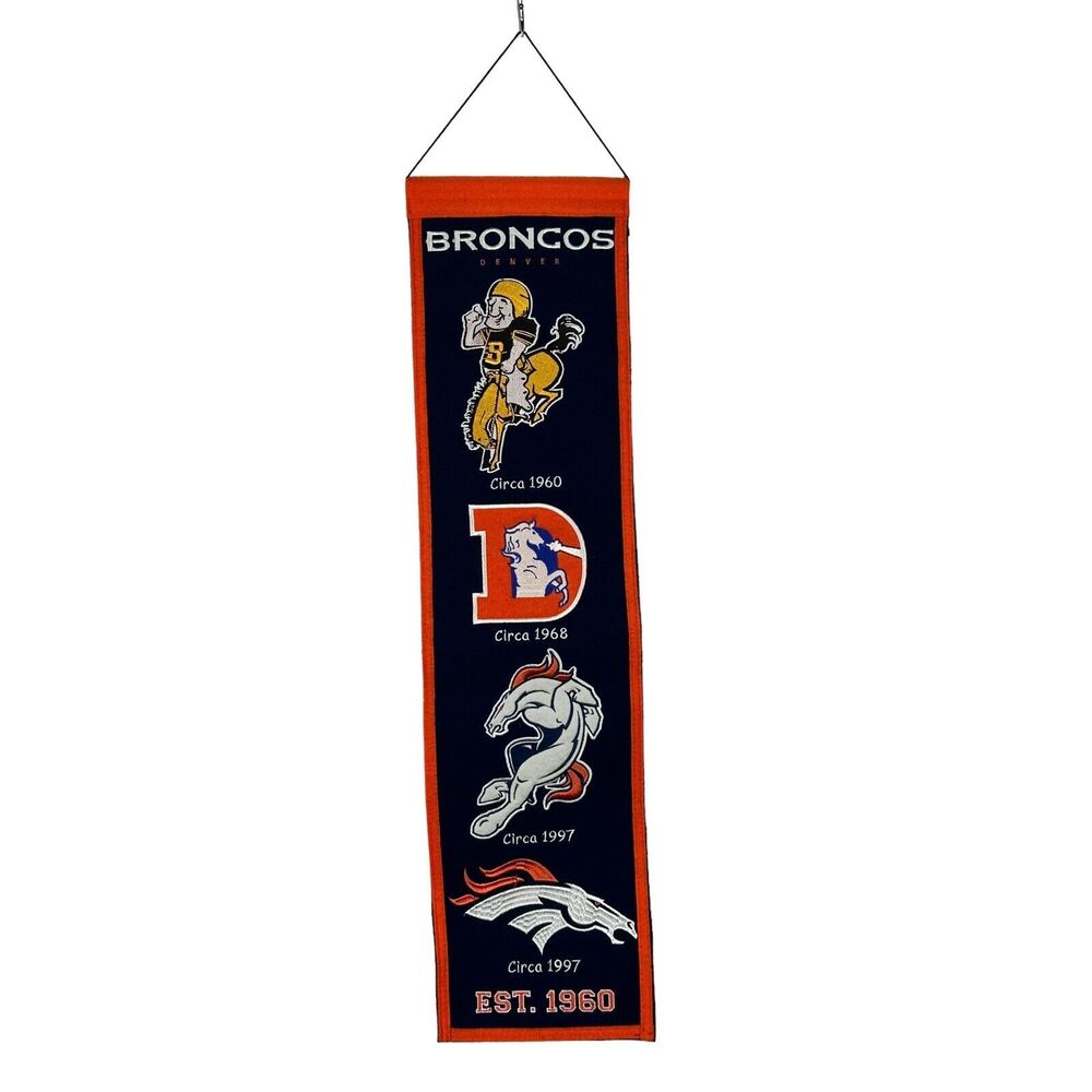 Winning Streak BANNER EMBROIDERED WOOL 8"X33" W/ HANGING ROPE : DENVER BRONCOS